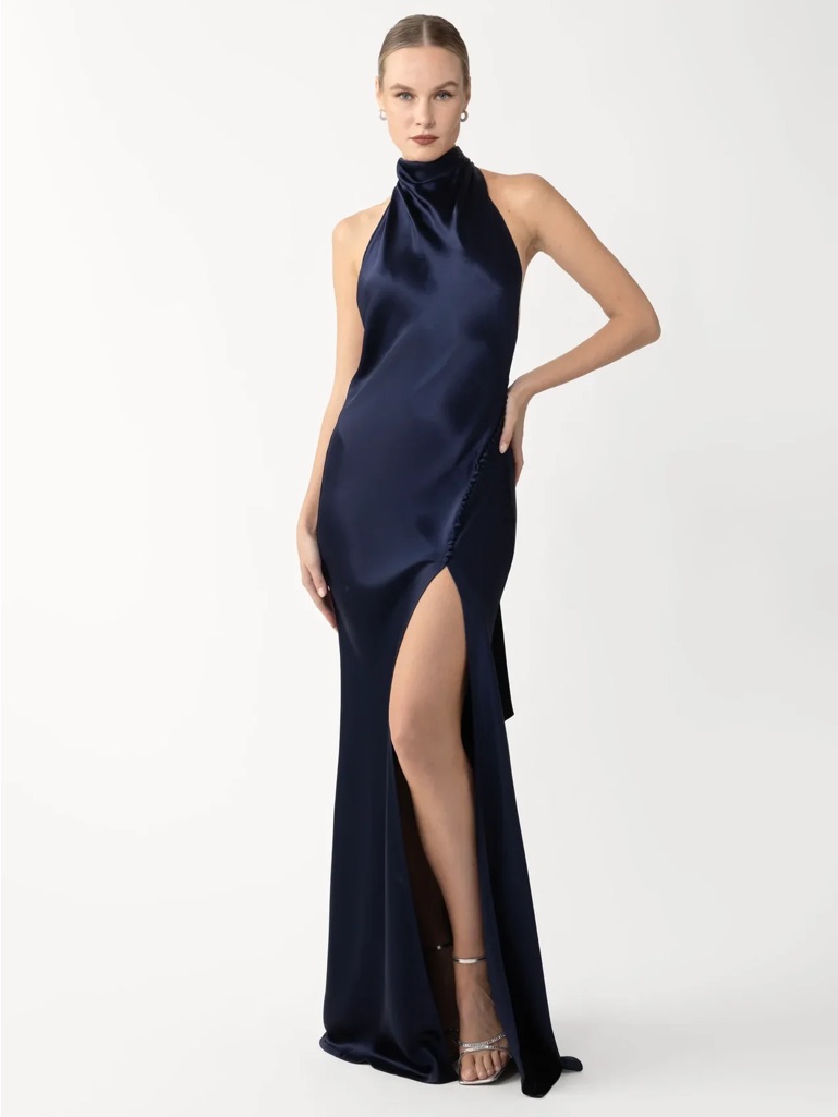 Sau Lee Anthropologie Penelope Backless Satin Gown Midnight Blue Size 6 Nwt